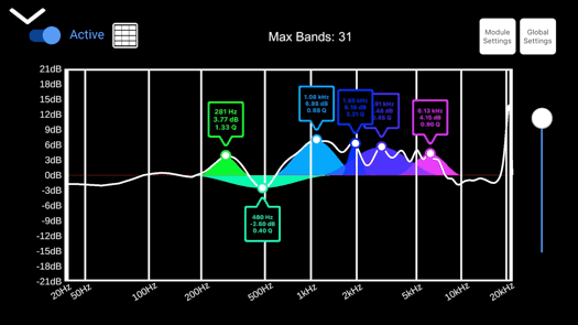 AcoustiTools® — Animated GIF of PEQ responding to audio input in real-time