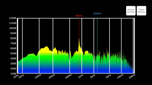 AcoustiTools® — Animated GIF of Real Time Analyzer responding to live audio input